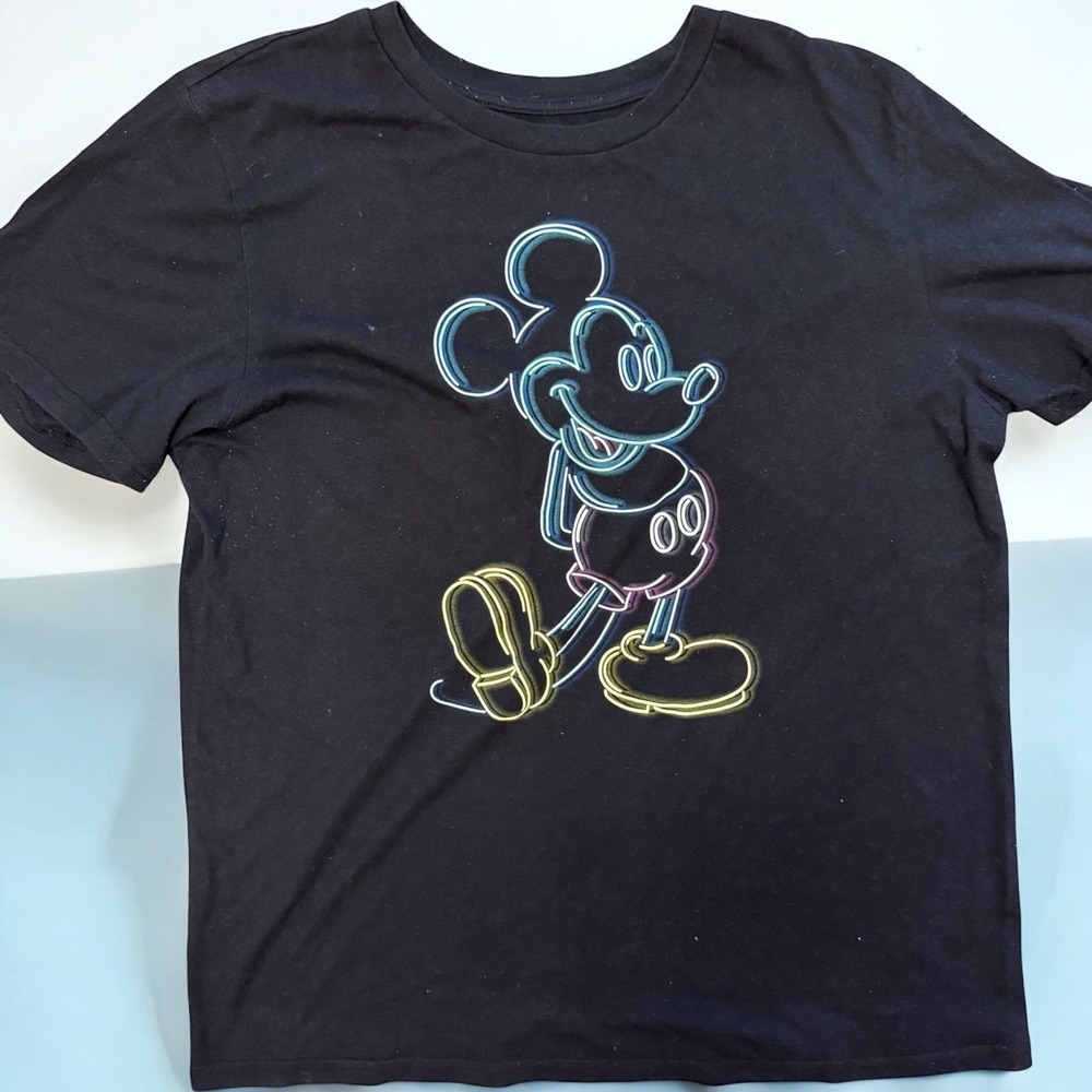 Disney Mickey Mouse Neon Outline Graphic T-Shirt Men's XL Black Cotton Poly Tee